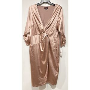 NWT JM Studio x John Meyer Dress Faux Wrap  Knot Front Womens 16W Rose Pink